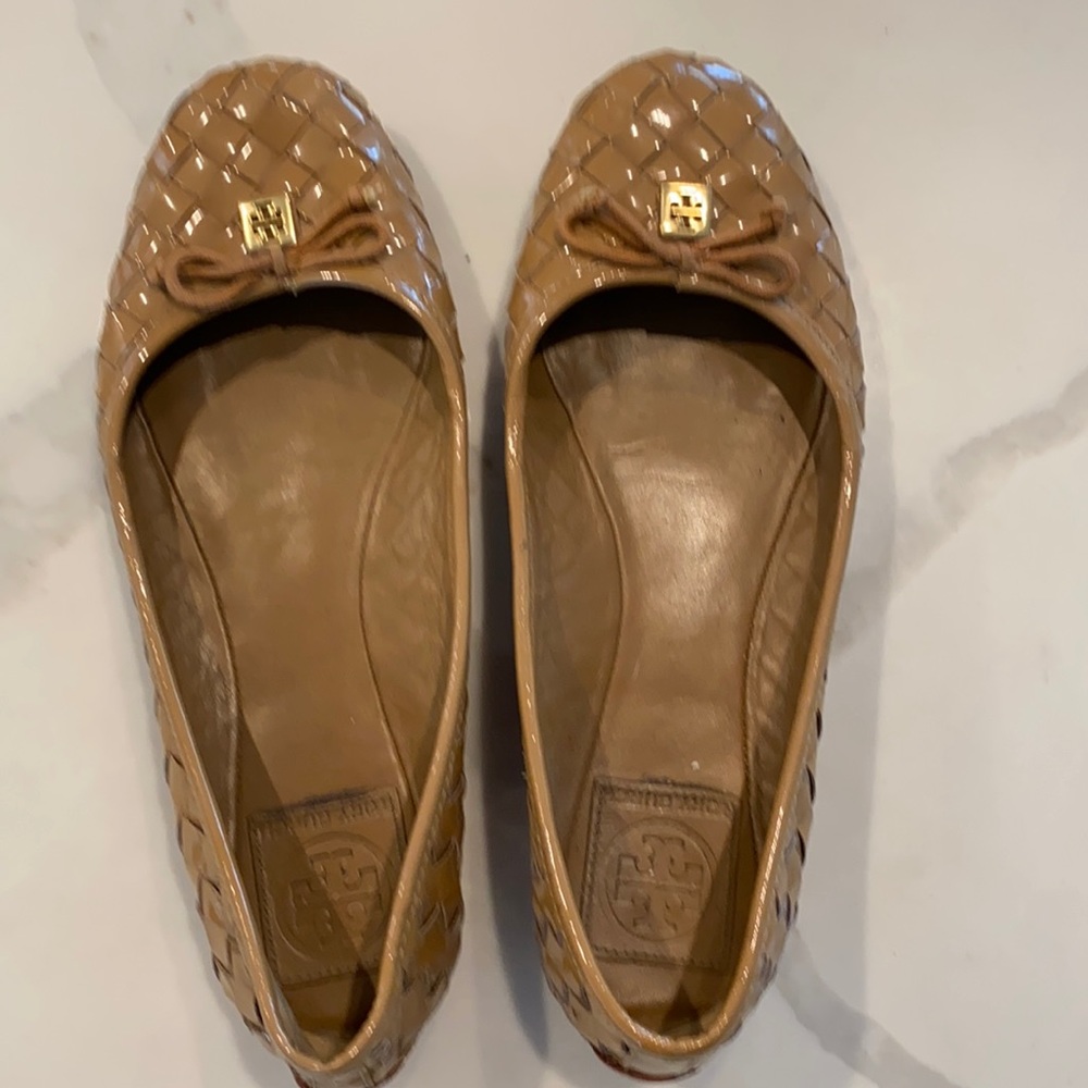 Tory Burch Patent Tan Slip Ons